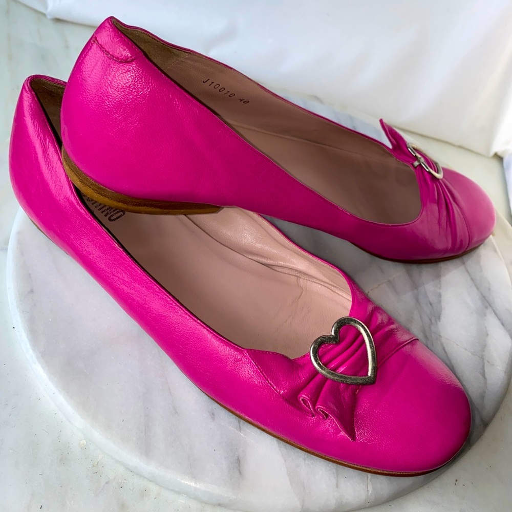 Moschino Jeans Ballet Flats Magenta Pink Leather Heart Romantic Royal Core 9 40